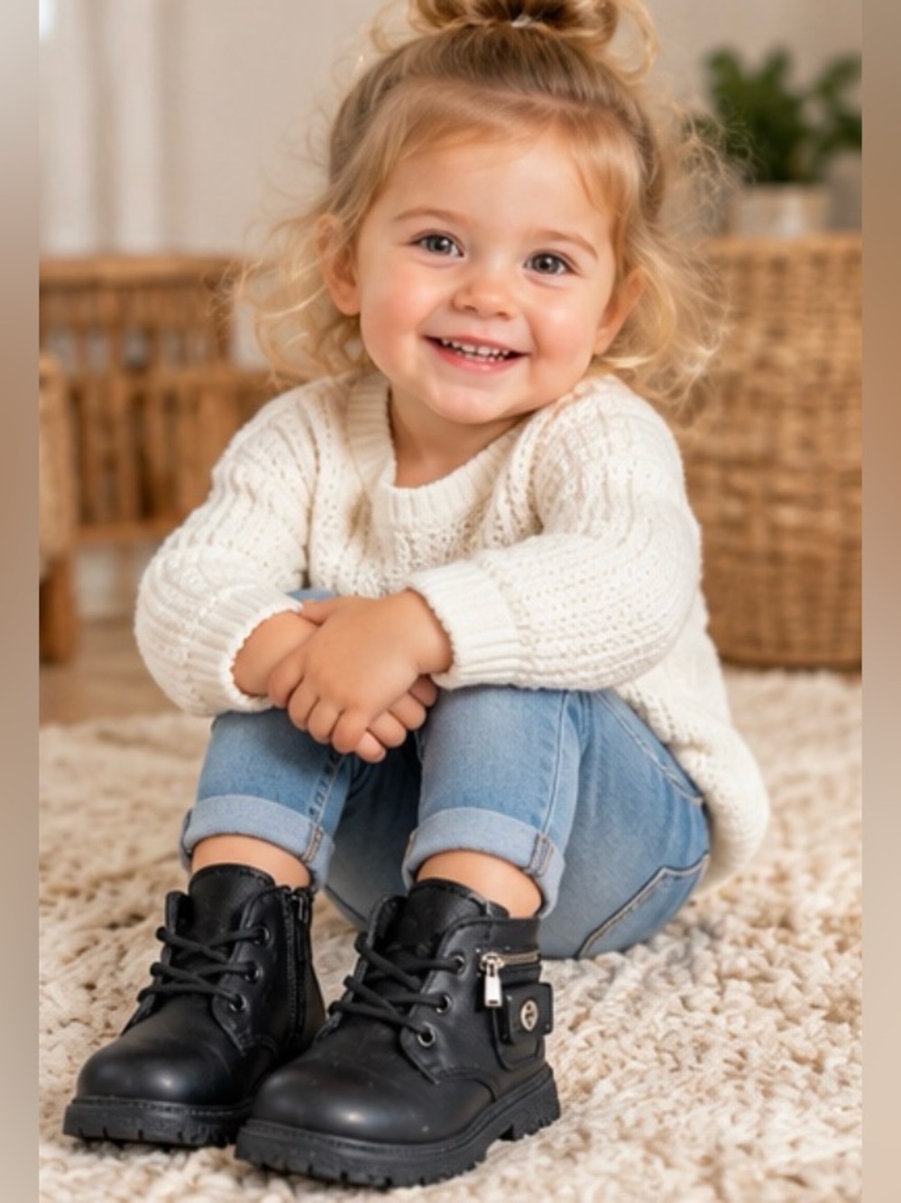 Black Child Combat Boots Size 23 – Lace-Up Ankle Boots 🖤 Toddler size 7 equivale